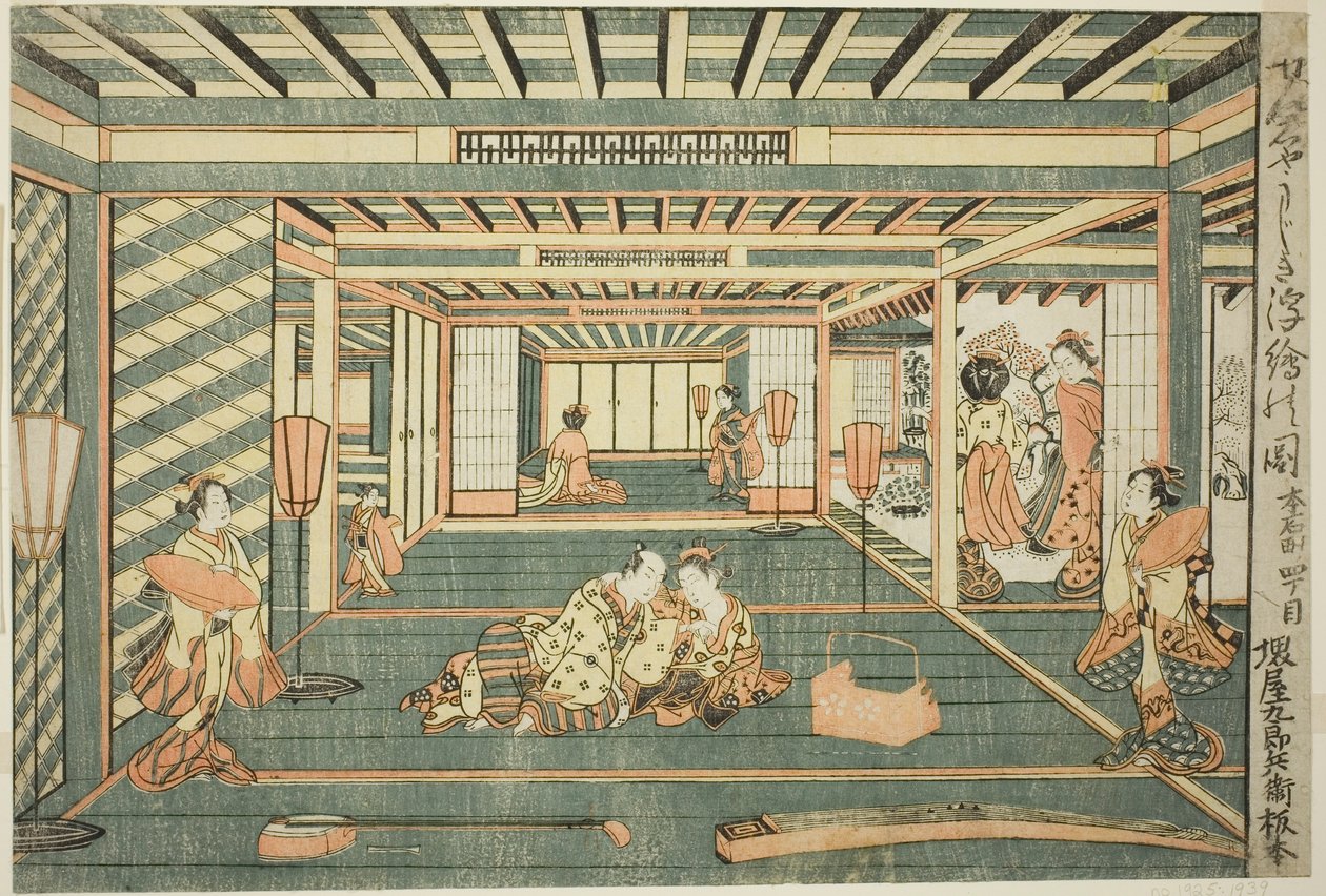 Perspektivní obrázek velkého pokoje (Senjojiki uki-e no zu) od Ishikawa Toyonobu