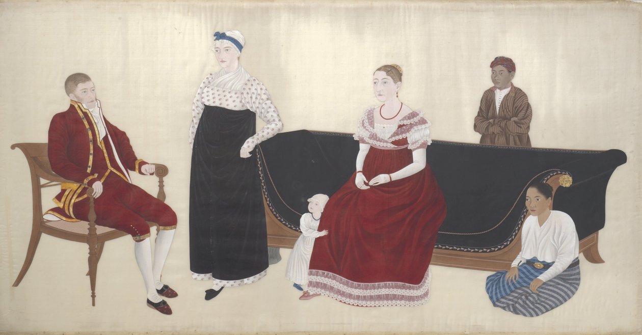 Portrét rodiny Cock Blomhoff, jejich Wetnurse a dvou zotročených služebníků od Ishizaki Yushi (attributed to)