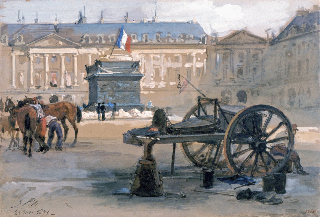 Vendome-pylvään putoaminen, 29. toukokuuta 1871 (akvarelli paperille) od Isidore Pils