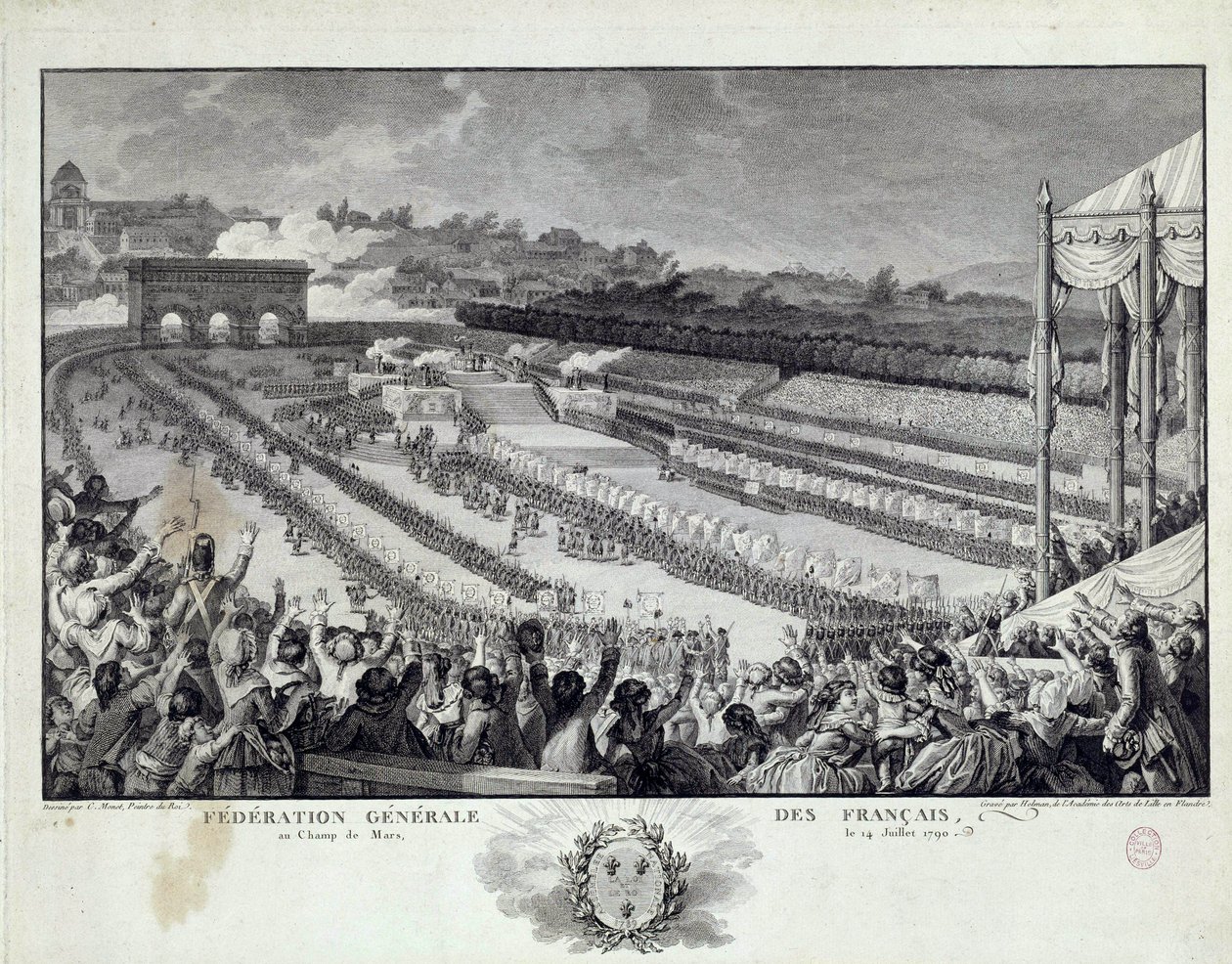 Francouzská revoluce: pohled na slavnost Všeobecné federace francouzských departmentů na Champs de Mars v Paříži dne 14.7.1791. Ilustrace Isidore Helman (1743-1809) Paříž 18. století, Musee Carnavalet od Isidore Stanislas Helman