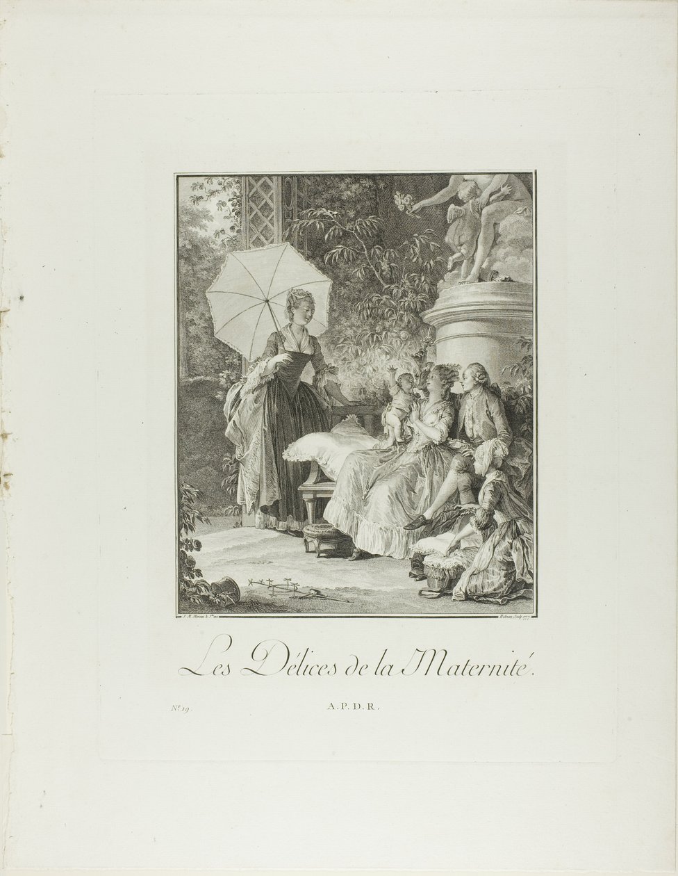 Rozkoše mateřství, z knihy Monument du Costume Physique et Moral de la fin du Dix-huitième siècle od Isidore Stanislas Helman