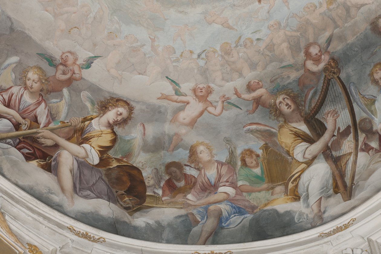 Andělé, andělé hudebníci a putyky, detail ráje s věčným Otcem, asi 1623-34 (detail 3496185) od Isidoro Bianchi