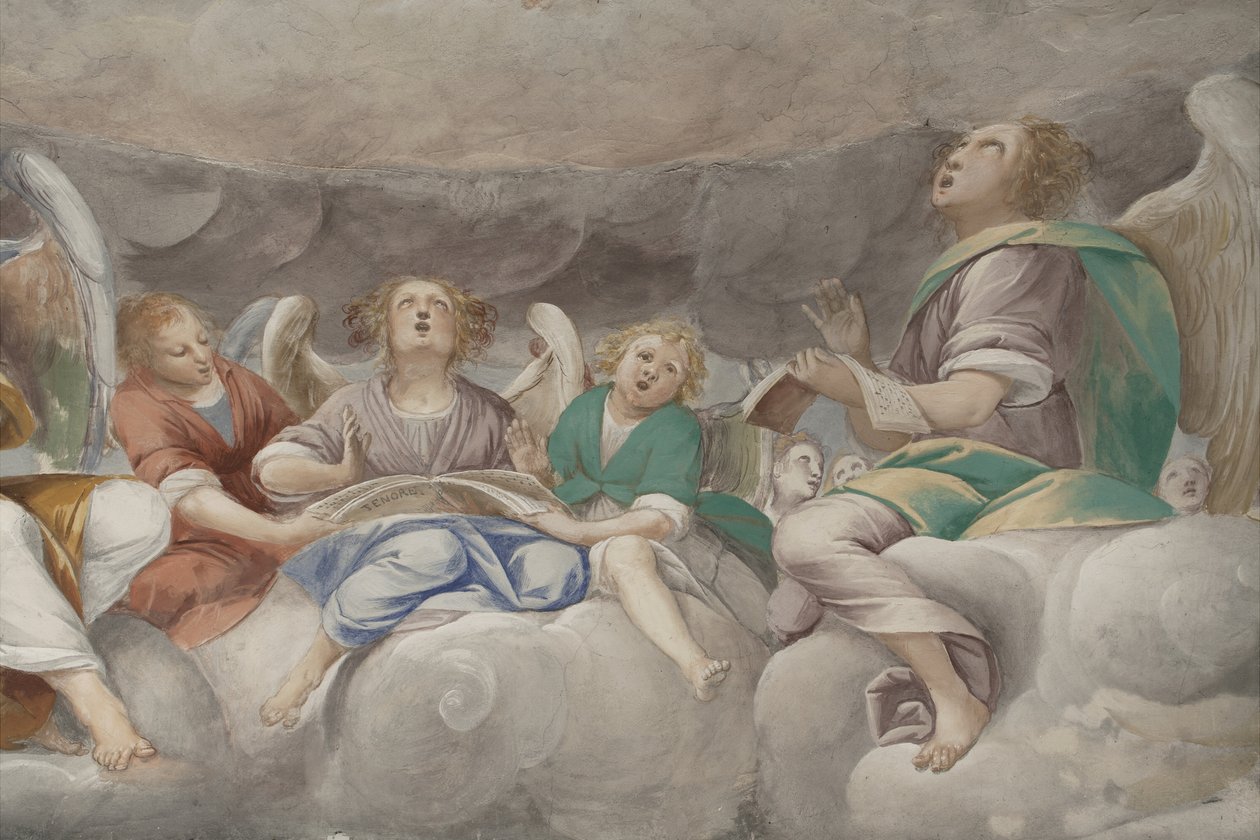 Andělé, hudební andělé a puttos, detail ráje s věčným otcem, c.1623-34 (detail 3496185) od Isidoro Bianchi