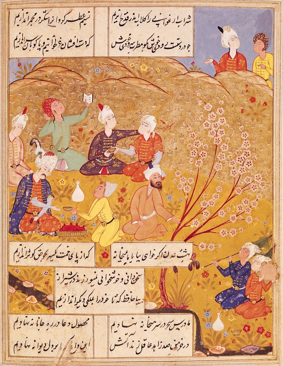 F.103v Svátek pod širým nebem, z knihy básní, 1554 od Islamic School
