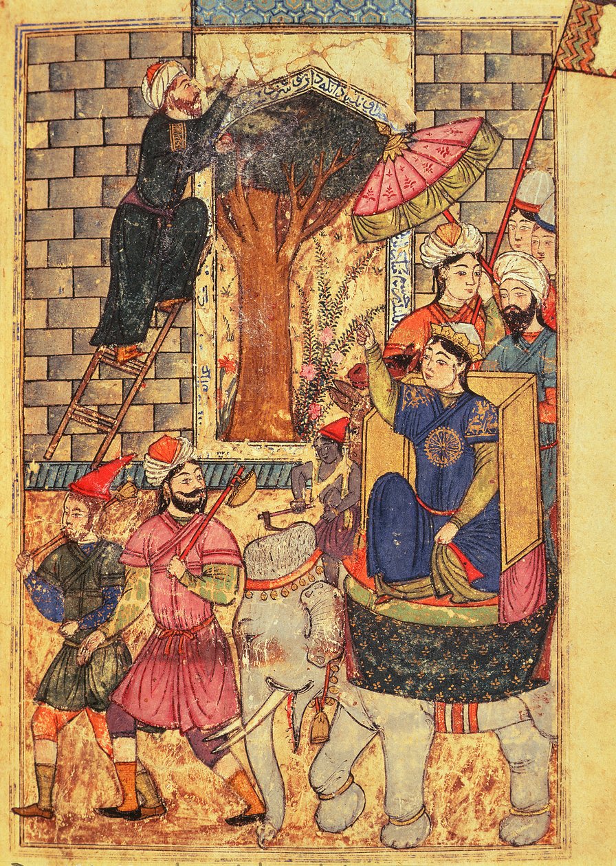 Fol.110 Sultana opouštějící palác, z „Knihy Kalilah a Dimnah“ (inkoust a neprůhledné wc na papíře) od Islamic School