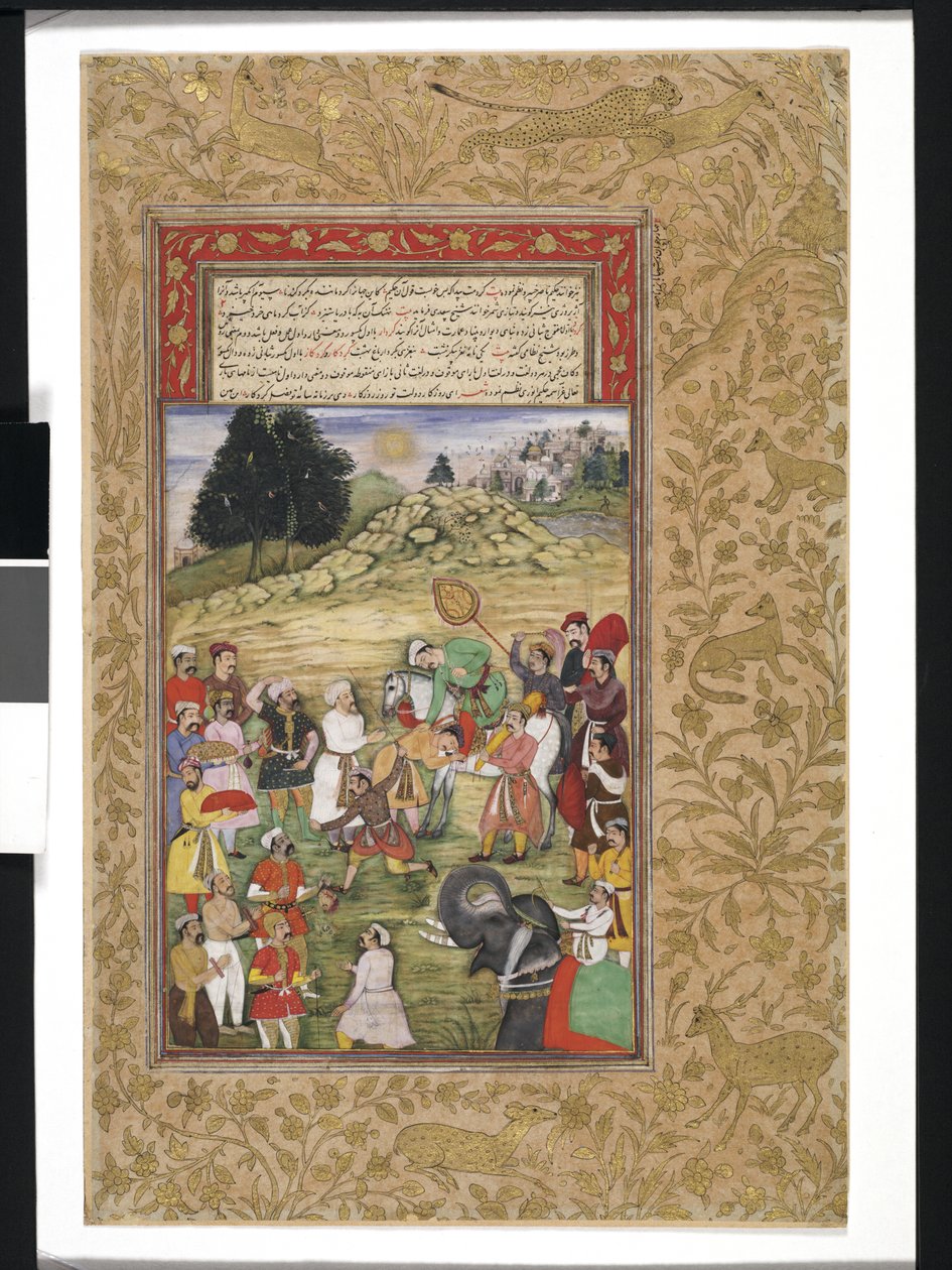 Akbar na koni přijímající poctu od Islamic School
