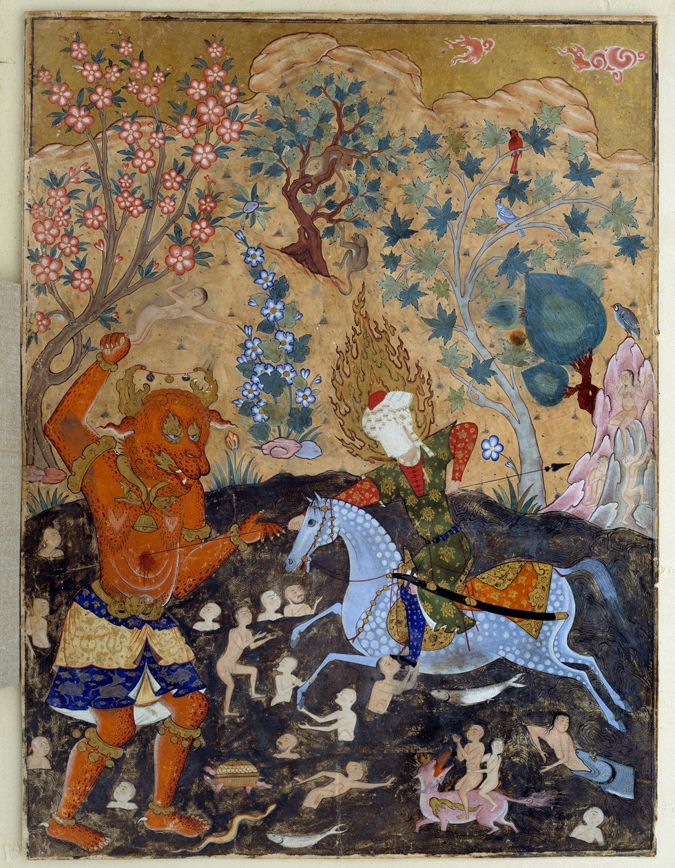 Art Islam: Page of a falnama: Iman Reza bojuje s Div od Islamic School