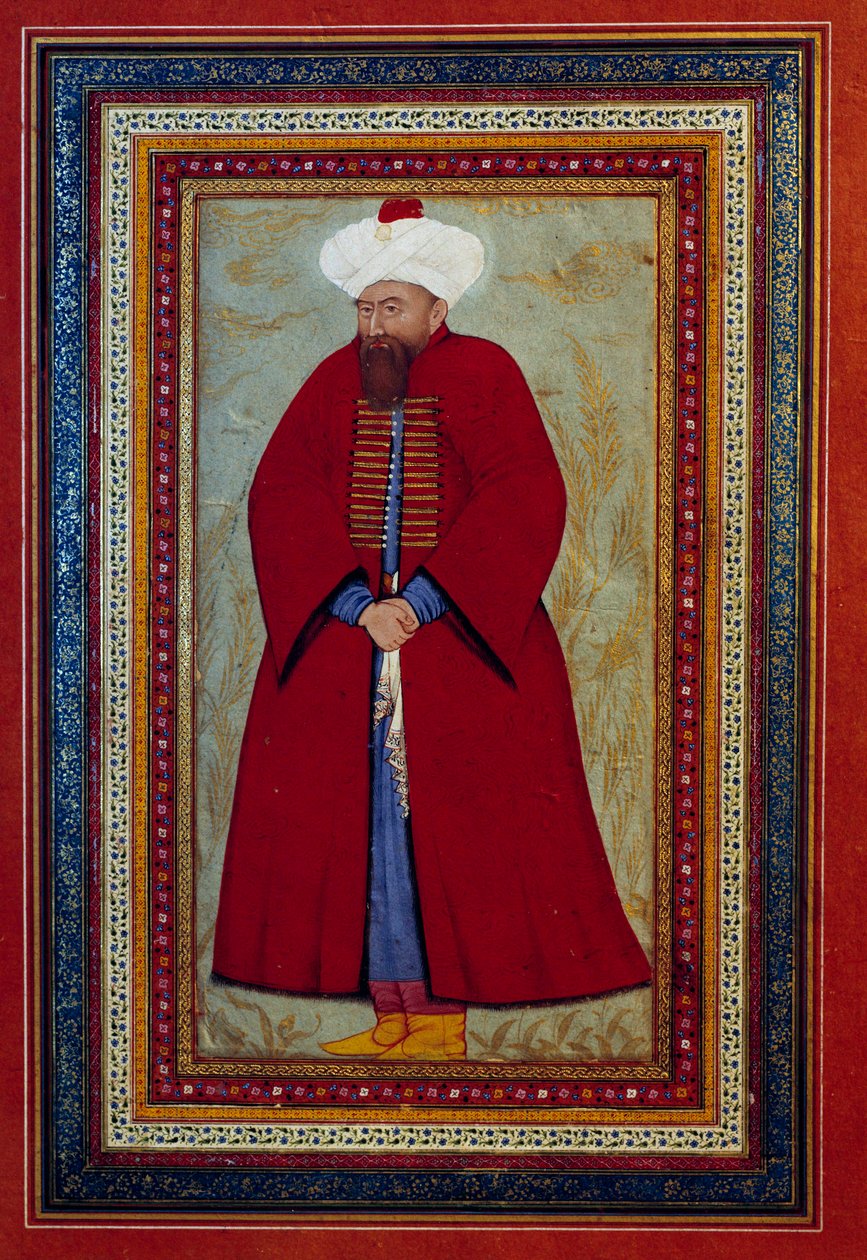 Islámské umění: Portrét osmanského sultána Mehmeta (nebo Mehmeda či Mohammeda) Celebiho I. (1389-1421). Miniatura kolem roku 1550. Paříž, muzeum Louvre od Islamic School