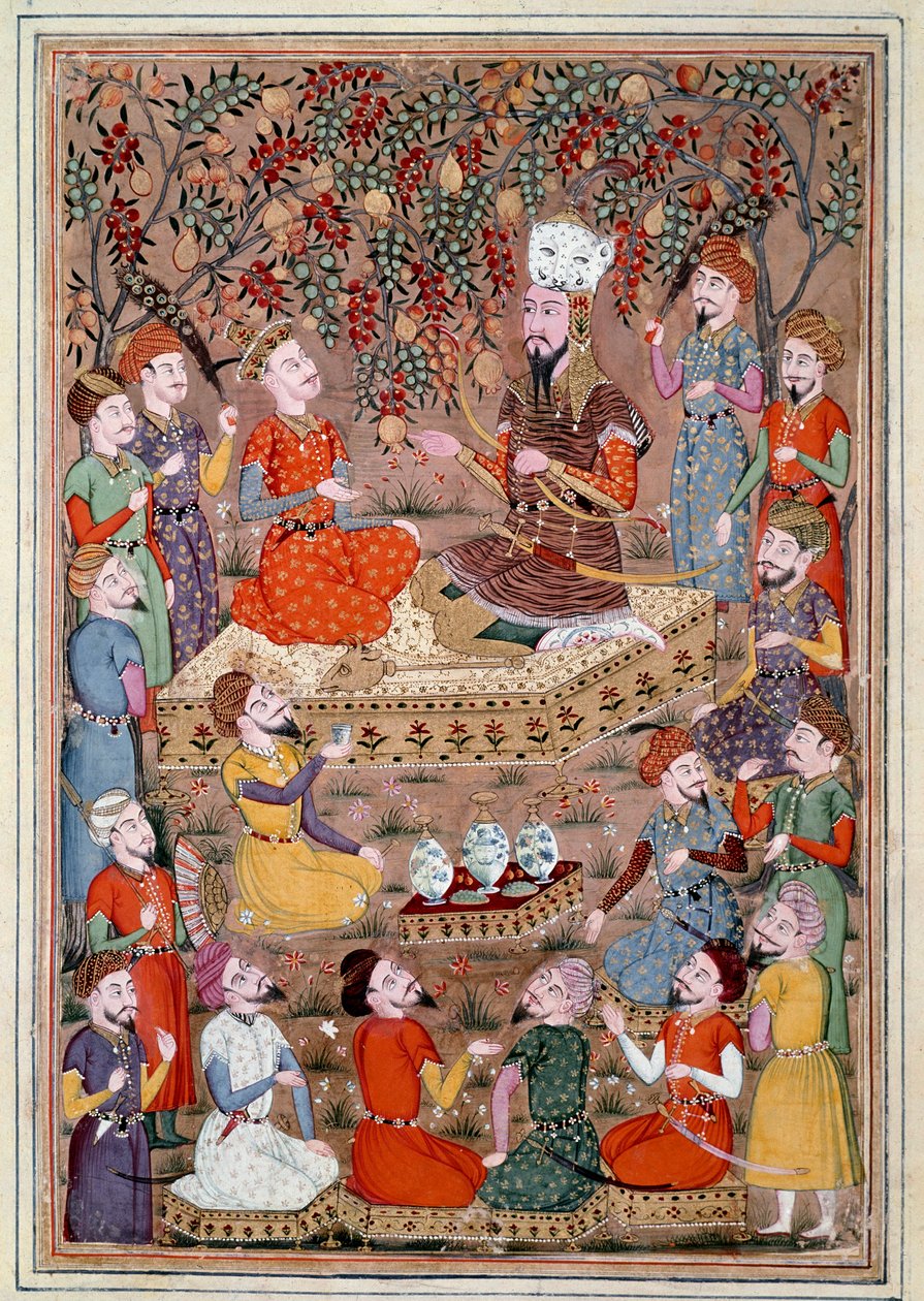 Islámské umění: „“ Roustam žádá Kei Khosraou o milost Gurguina““ Perská miniatura z rukopisu epické básně „“ Shahnameh““ (Shah Nama, Shahnama) (Kniha králů) od Ferdowsiho (Firdawsi, nebo Ferdawsi, popř. Firdousi, asi 940-kolem 1020) (ms. 607) od Islamic School