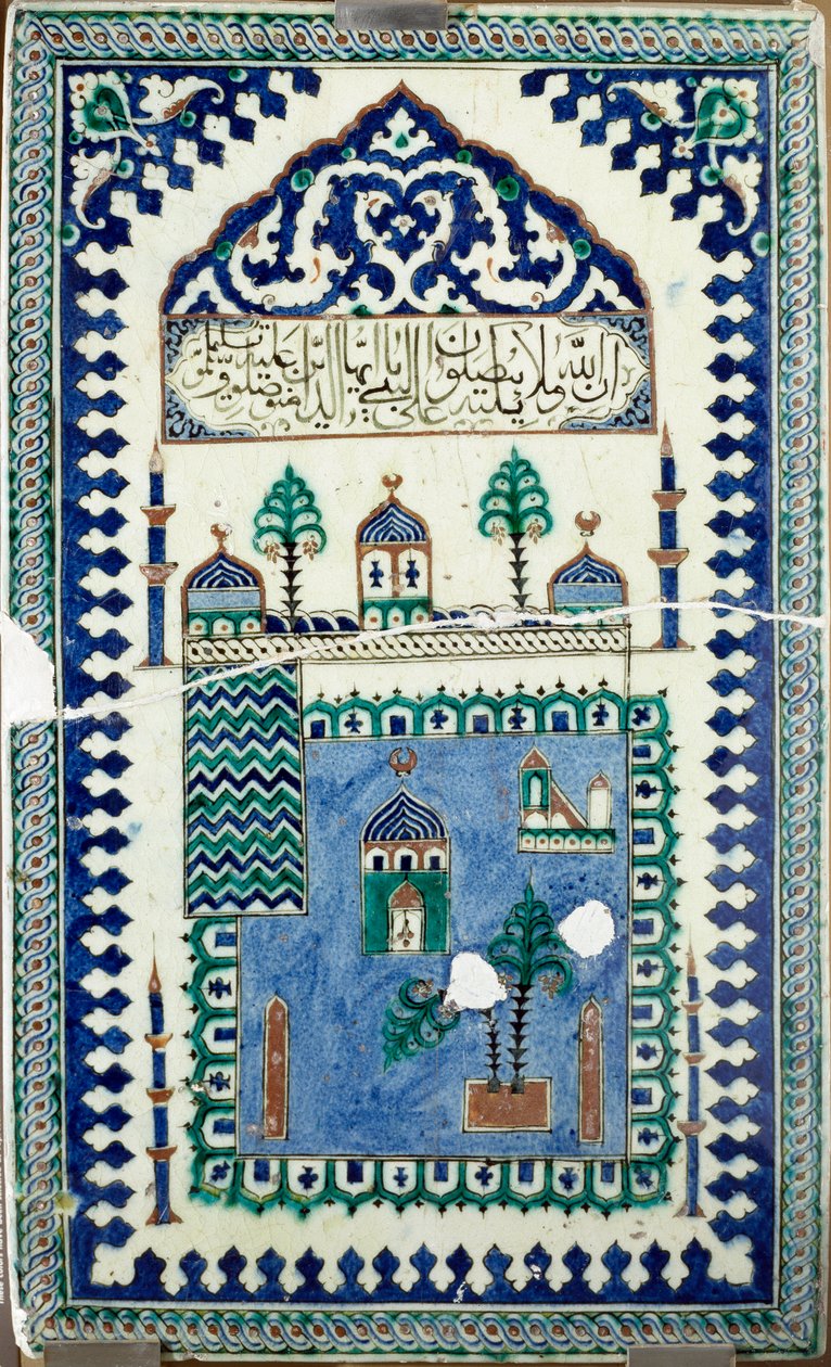 Orientální umění: keramické dlaždice zdobí budovy s půlměsícem, znakem islámu. Paříž 19. století, muzeum Louvre od Islamic School