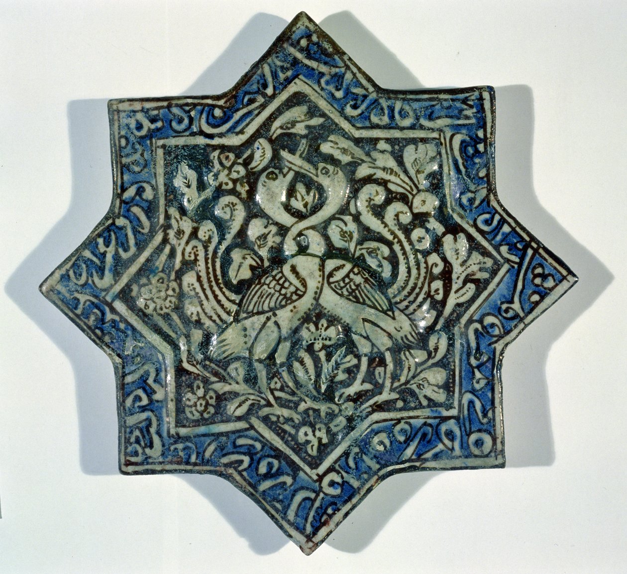 Hvězdicová přeglazovaná listově zlacená dlaždice ve stylu Takht-e Solaiman, 13.-14. století (keramika) od Islamic School