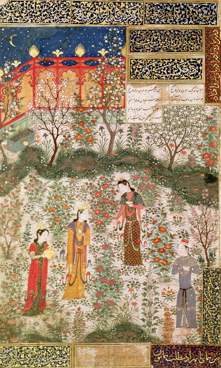 Perský princ Humay Setkání s čínskou princeznou Humayun v zahradě, c.1450 od Islamic School