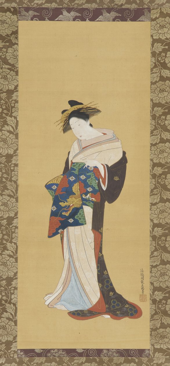 Oiran, období Edo (barva a zlato na hedvábí) od Isoda Koryusai