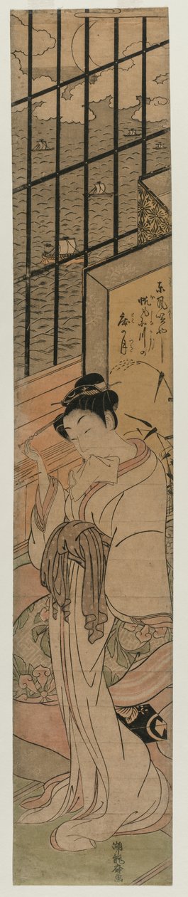 Kurtizána v pokoji s výhledem na záliv Edo, c. 1770. od Isoda Koryusai
