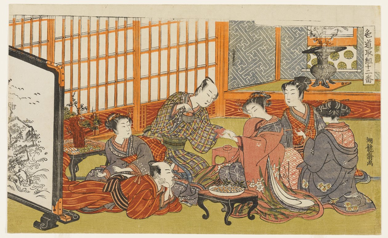 Frontispis ze série Dvanáct soubojů na cestě lásky (Shikidō torikumi jūniban) od Isoda Koryusai