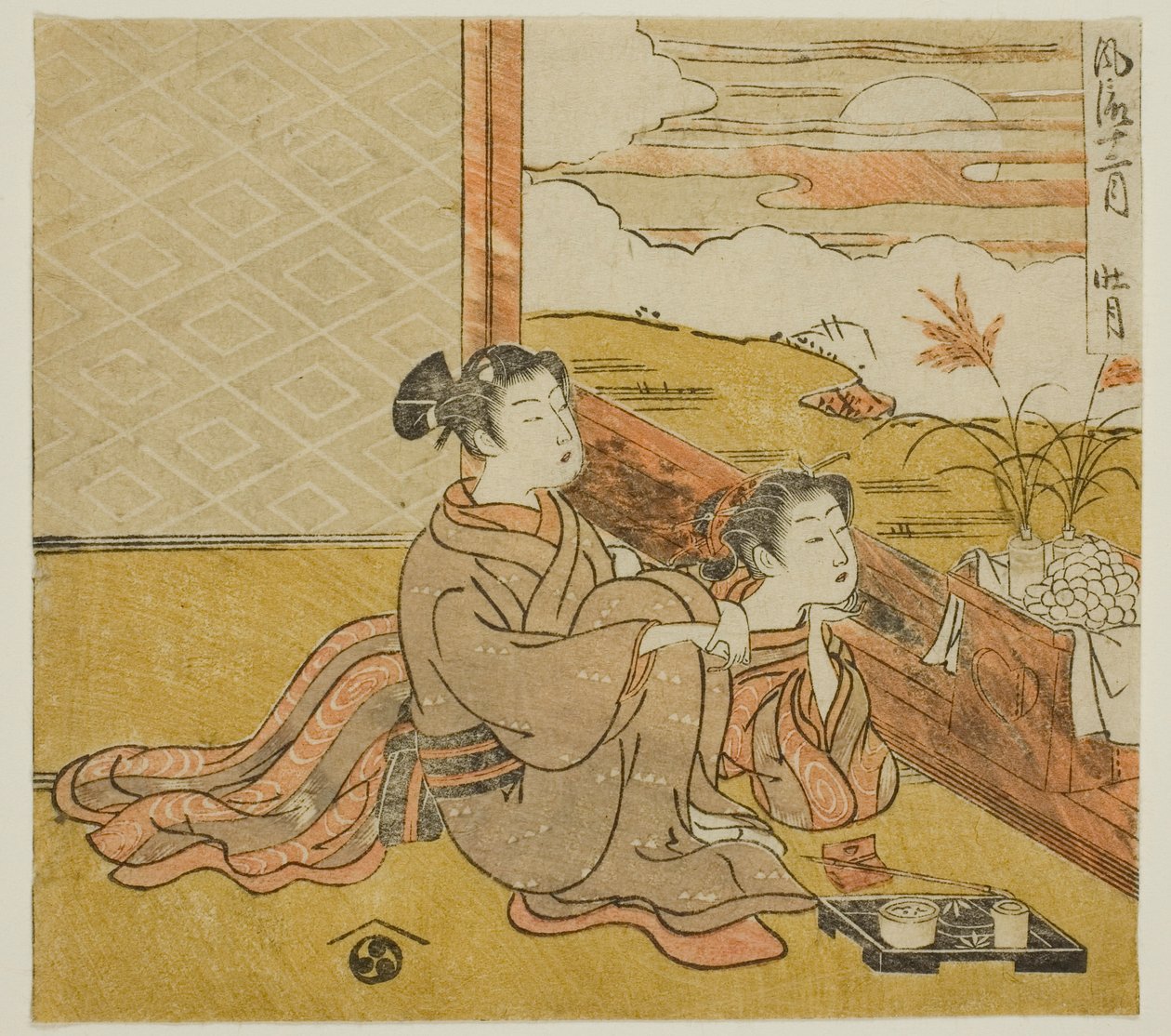 Osmý měsíc (Sogetsu), ze série "Módních dvanáct měsíců (Furyu juni tsuki)" od Isoda Koryusai