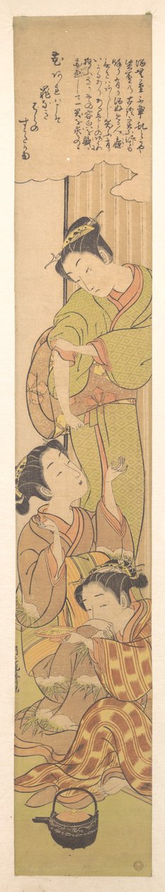 Drei Mädchen trinken Sake od Isoda Koryusai