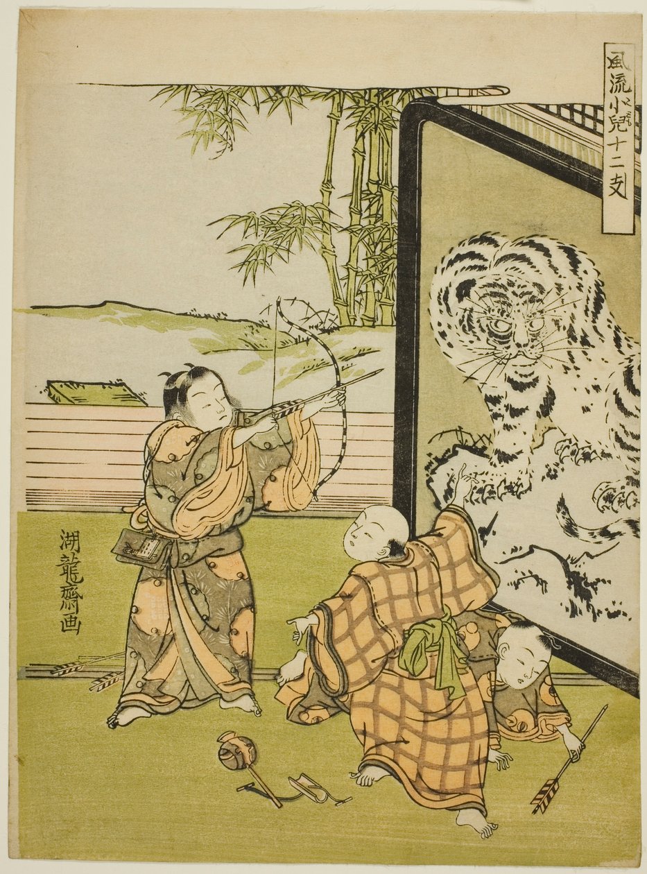 Tygr, ze série "Módní děti s dvanácti znameními zvěrokruhu (Furyu kodomo juni shi)" od Isoda Koryusai