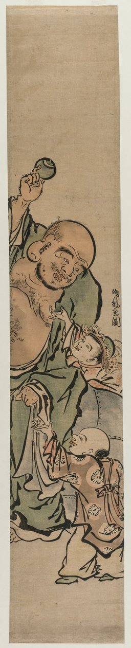 Dvě děti žebrají Hotei o drahokam, c. 70. léta 18. století. od Isoda Koryusai