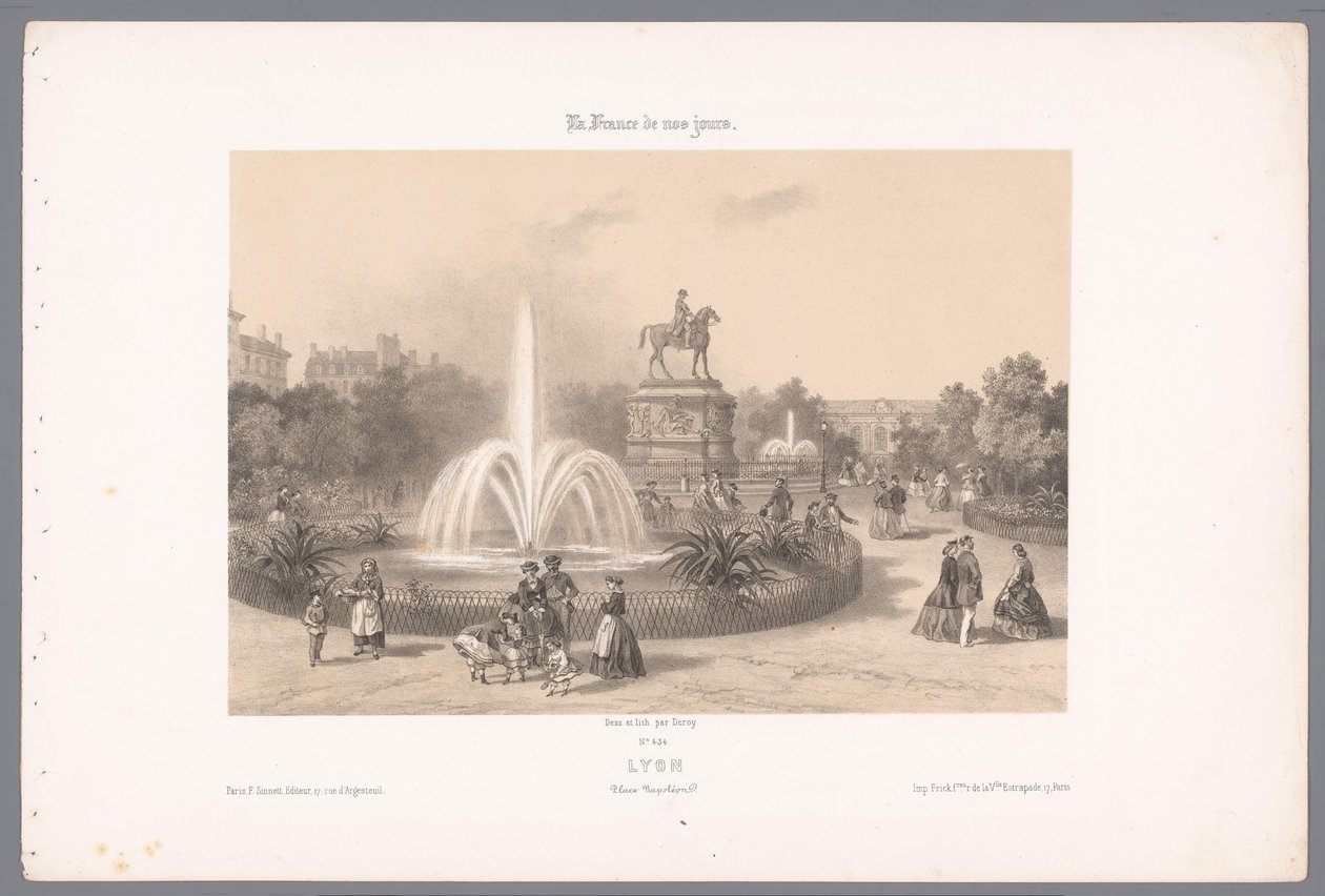 Zicht op de Place Napoléon te Lyon Lyons. Umístěte Napoleona (název na objekt) Hedendaags Frankrijk (název série) Francie v současnosti (název série na objektu) od Isodore Laurent Deroy