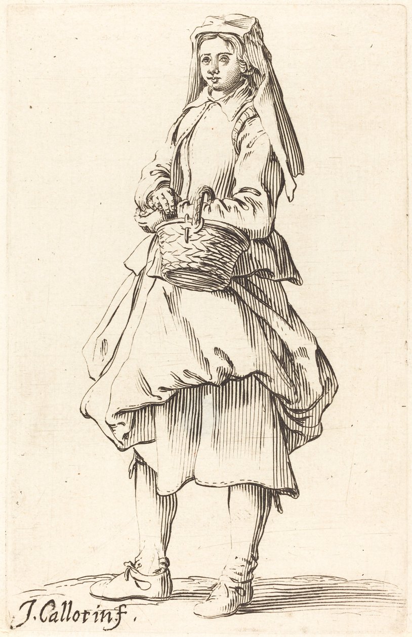 Rolnická žena s košem, tváří vlevo od Israel Henriet after Jacques Callot