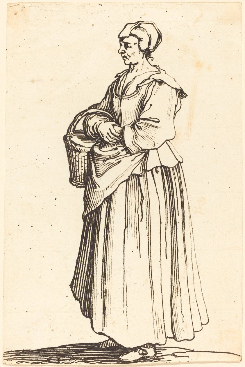 Peasant Woman with Basket, in Profile, Facing Left   1251462   cs       czech Successfully Translated  Original: The Park at Enghien, c.1685, illustration from a A Collection of 86 plans and views of The Hague Translat: The Park at Enghien, c.1685, illustr od Israel Henriet after Jacques Callot
