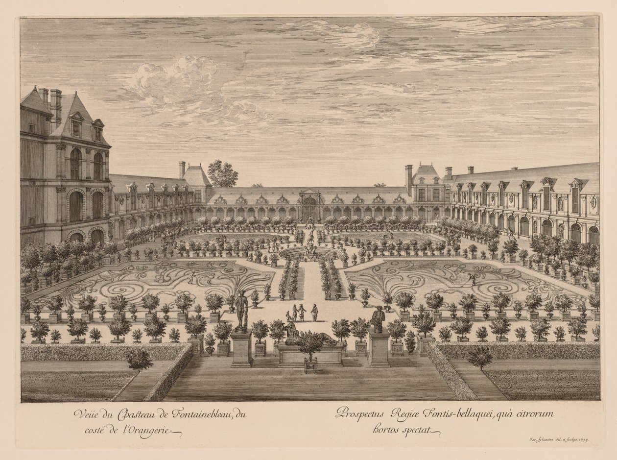 Pohled na Château de Fontainebleau, z Orangerie od Israël Silvestre