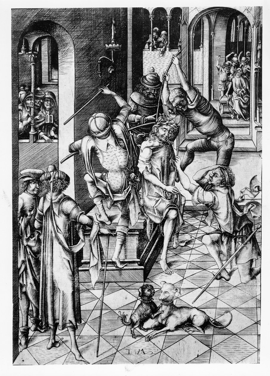 Kristus korunovaný trním, kolem roku 1480 od Israhel van Meckenem the younger