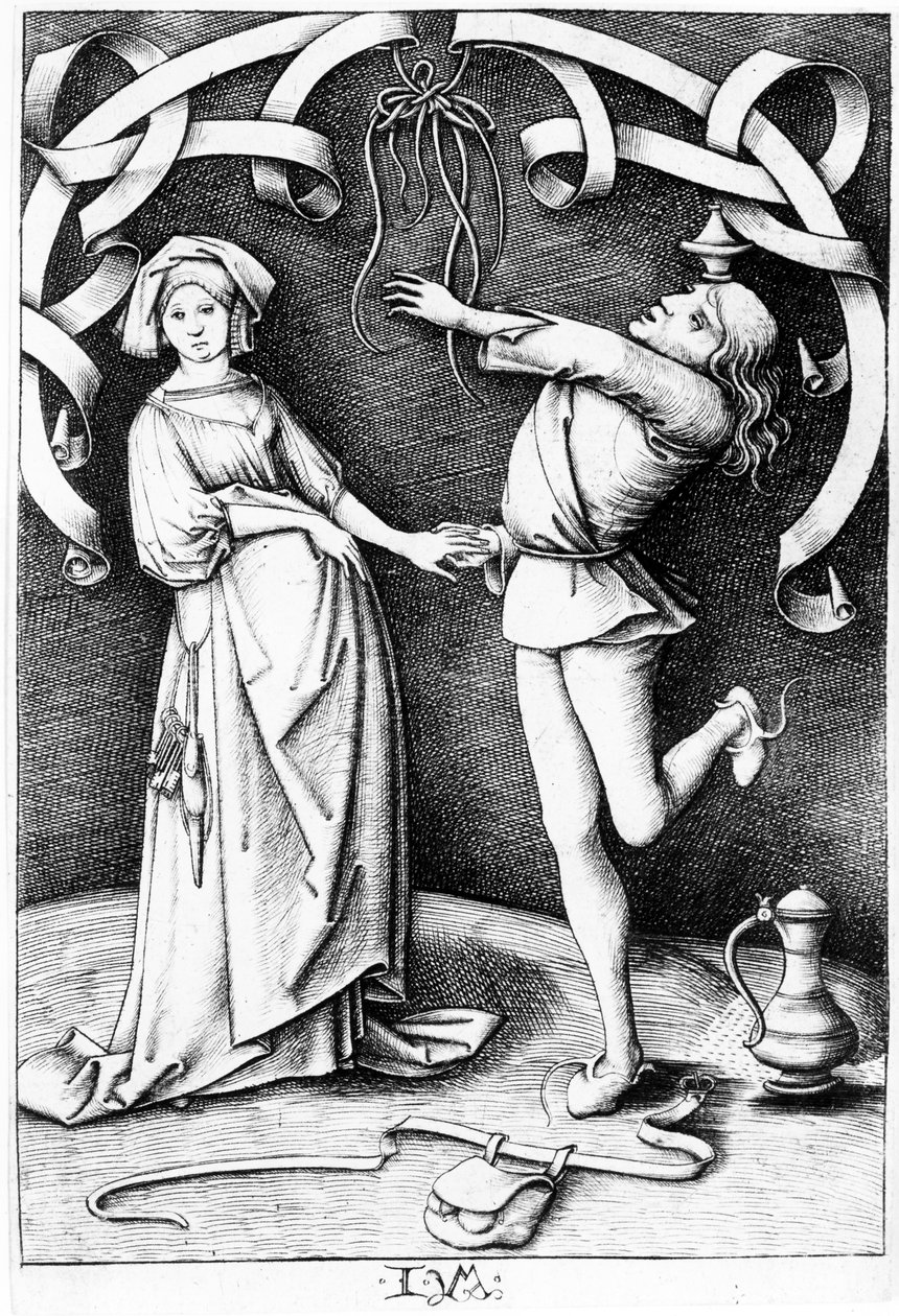 Kejklíř a žena, kolem 1495-1503 od Israhel van Meckenem the younger