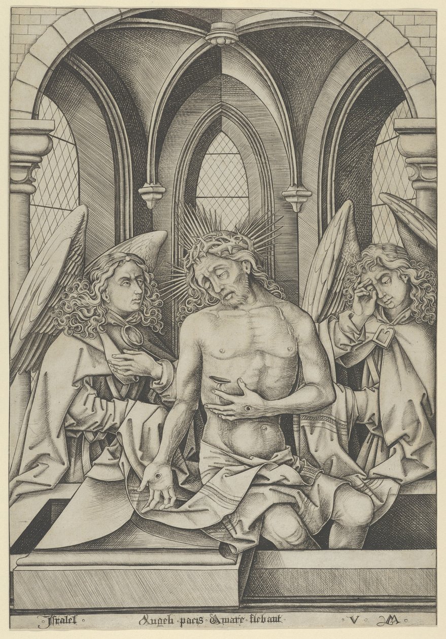 Kristus jako muž bolesti mezi dvěma anděly, ca. 1500, ca. 1500. od Israhel van Meckenem