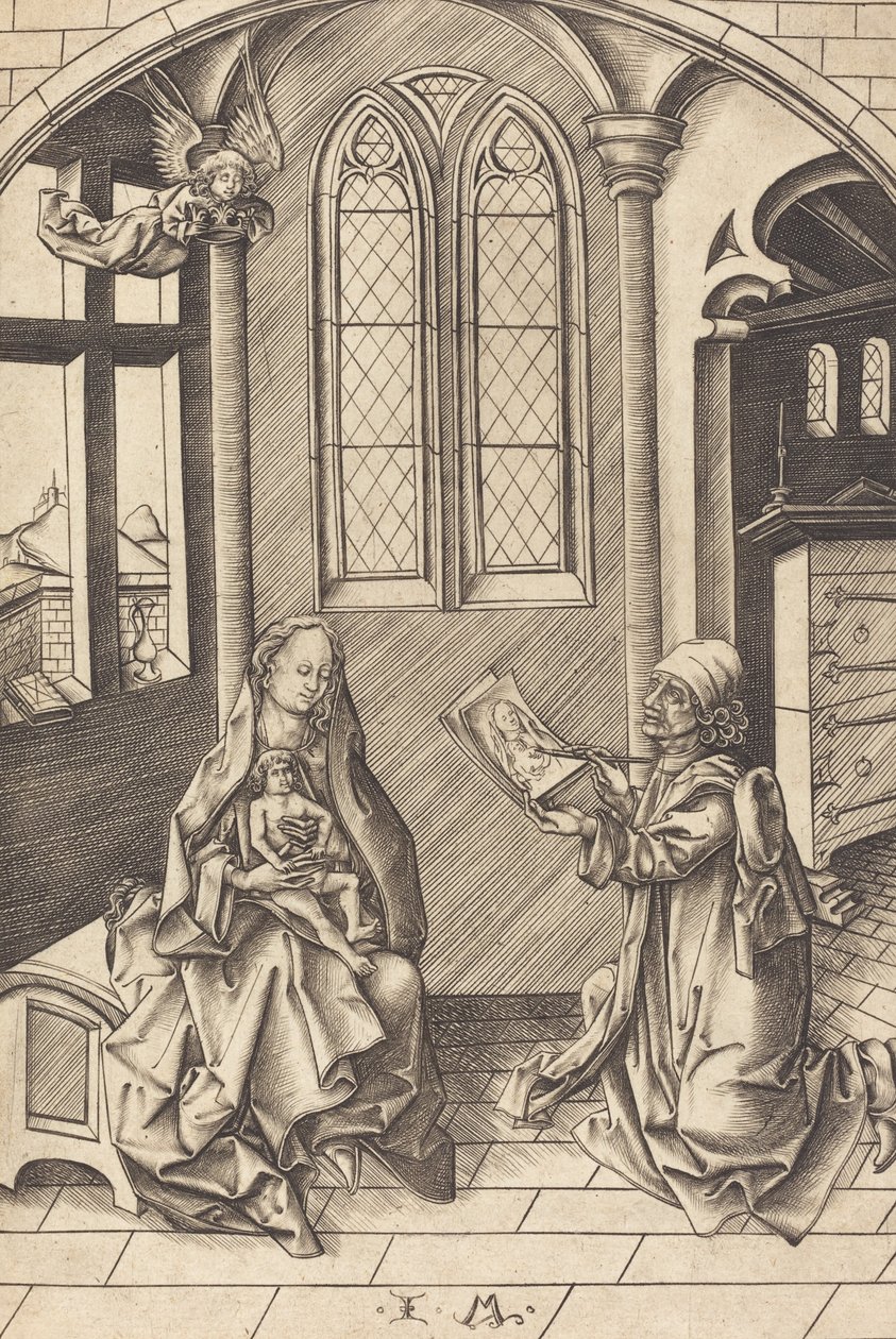 Svatý Lukáš kreslící portrét Panny, c. 1475. od Israhel van Meckenem