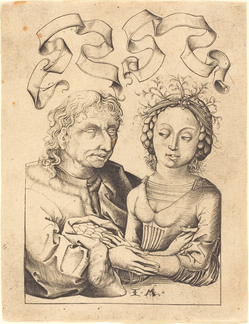 Pošetilý starý muž a mladá dívka, c. 14801490. od Israhel van Meckenem