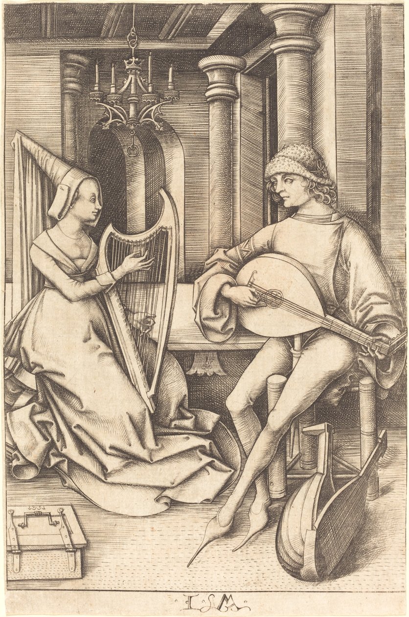 Loutnista a harfenistka, c. 14951503. od Israhel van Meckenem