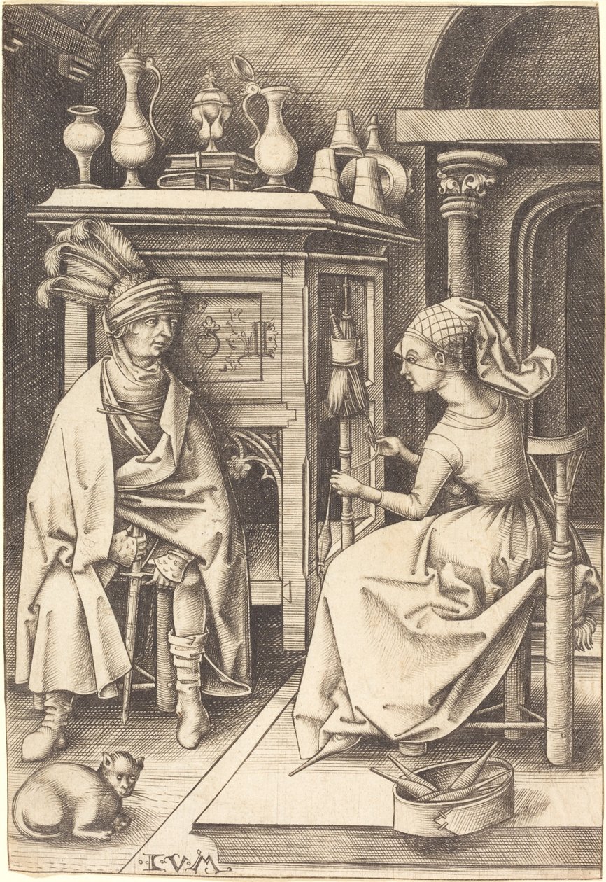 The Visit to the Spinner, c. 14951503. od Israhel van Meckenem
