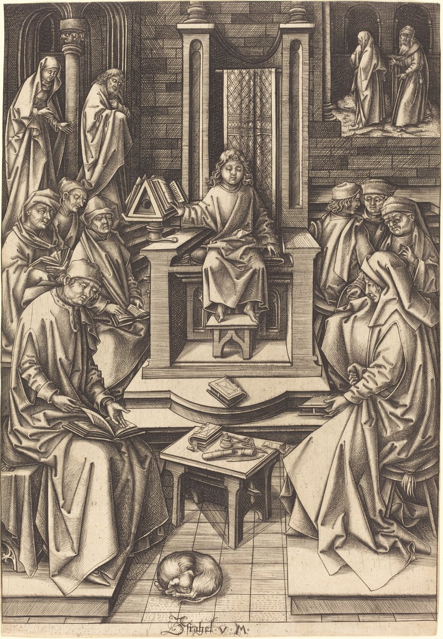 Kristus mezi lékaři od Israhel van Meckenem after Hans Holbein the Elder