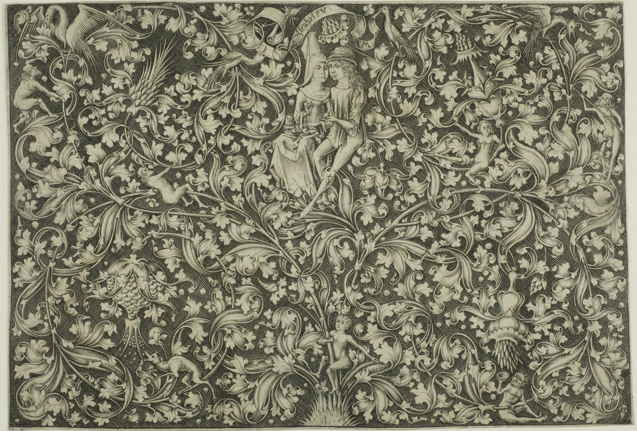 Ornamentální panel se dvěma milenci od Israhel van Meckenem the younger