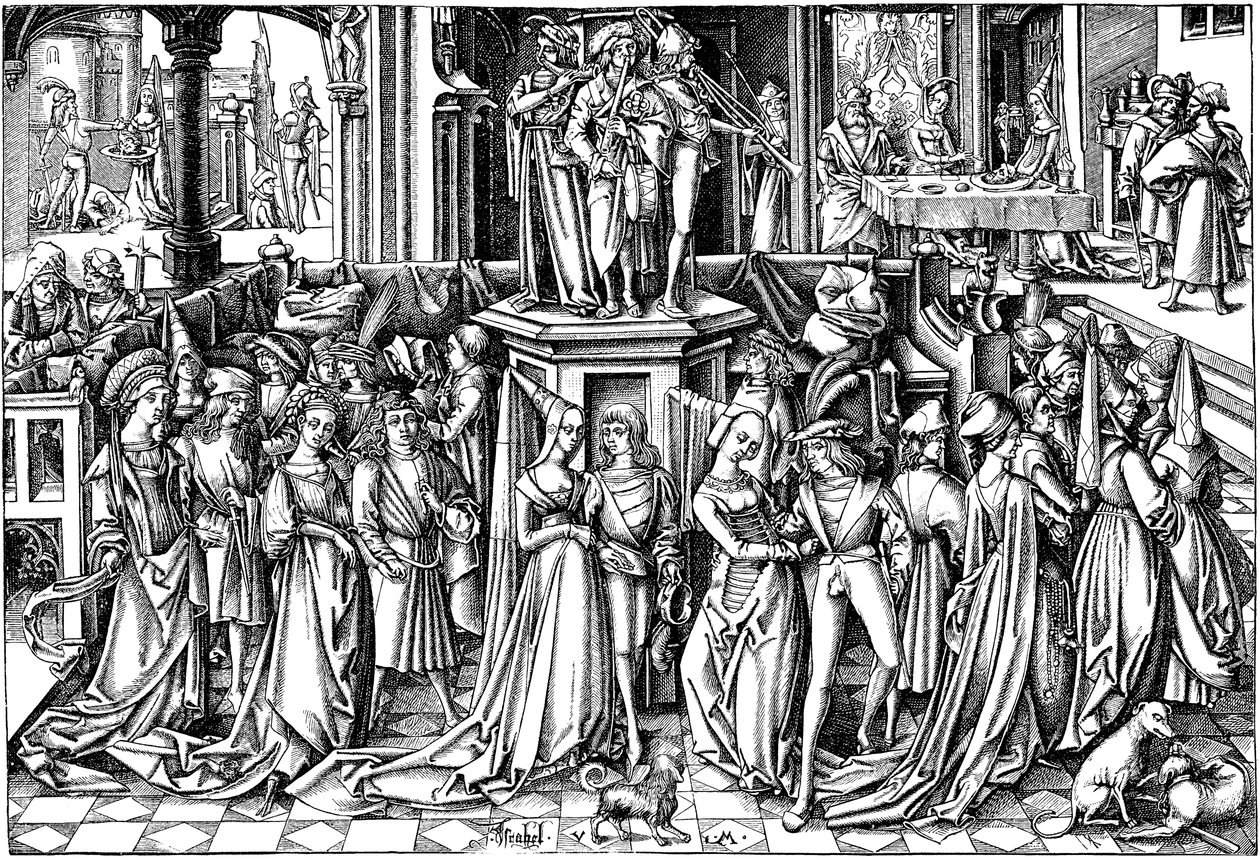 Tanec u Herodova dvora, c. 1500 od Israhel van Meckenem the younger