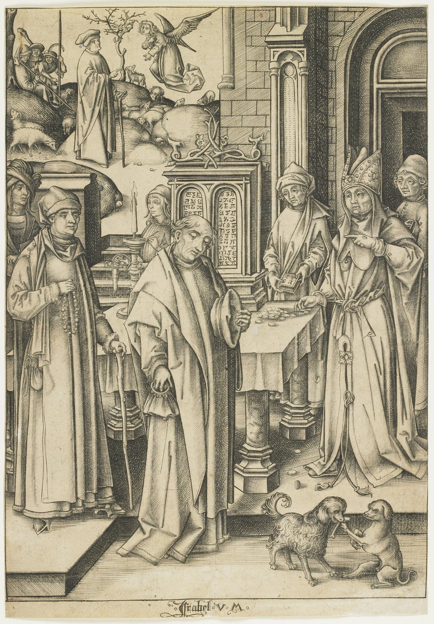 Velekněz odmítá Joachimovu oběť, c. 1490-1500 od Israhel van Meckenem the younger