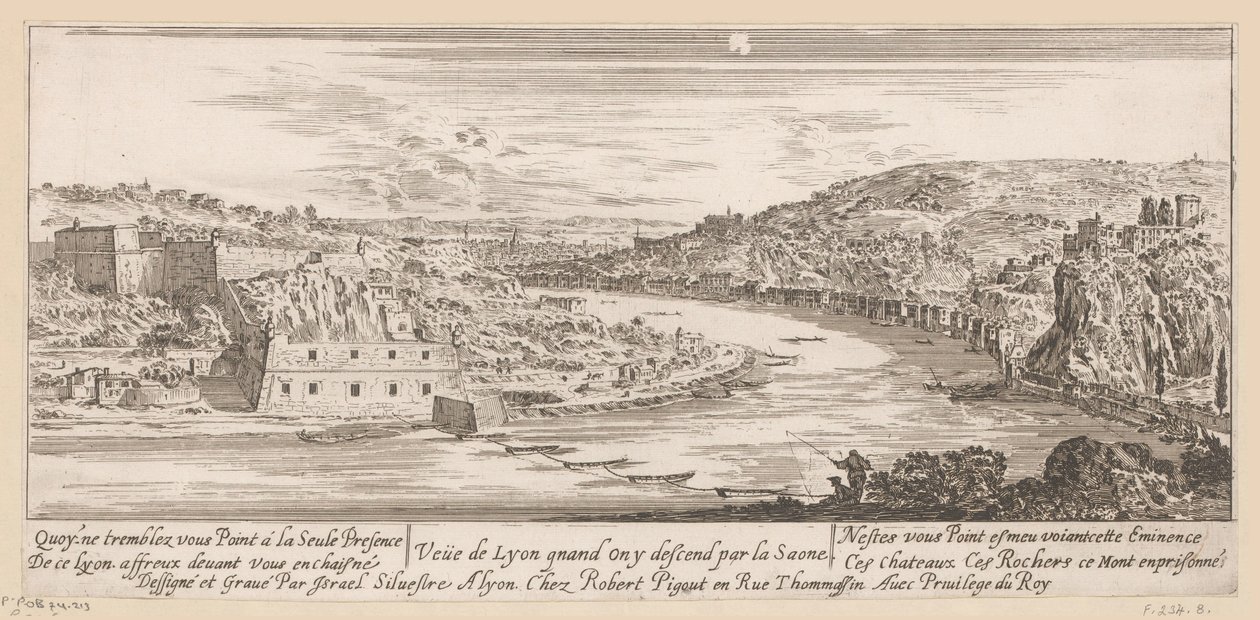 Pohled na Lyon v zákrutu Saône Veue de Lyon quand on y sestup par la Saone (název na objektu) od Israël Silvestre