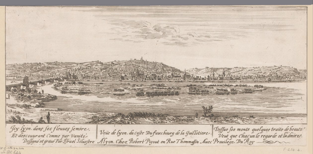 Pohled na Lyon s předměstím Guillotière Veue de Lyon du coste du fauxbourg de la Guillotiere (název na objektu) od Israël Silvestre