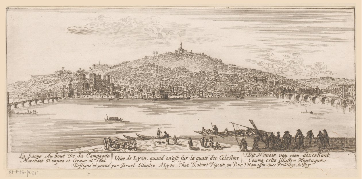 Pohled na Lyon z banky v klášteře Celestýnů Veue de Lyon quand na est sur les quais des Celestins (název na objektu) od Israël Silvestre