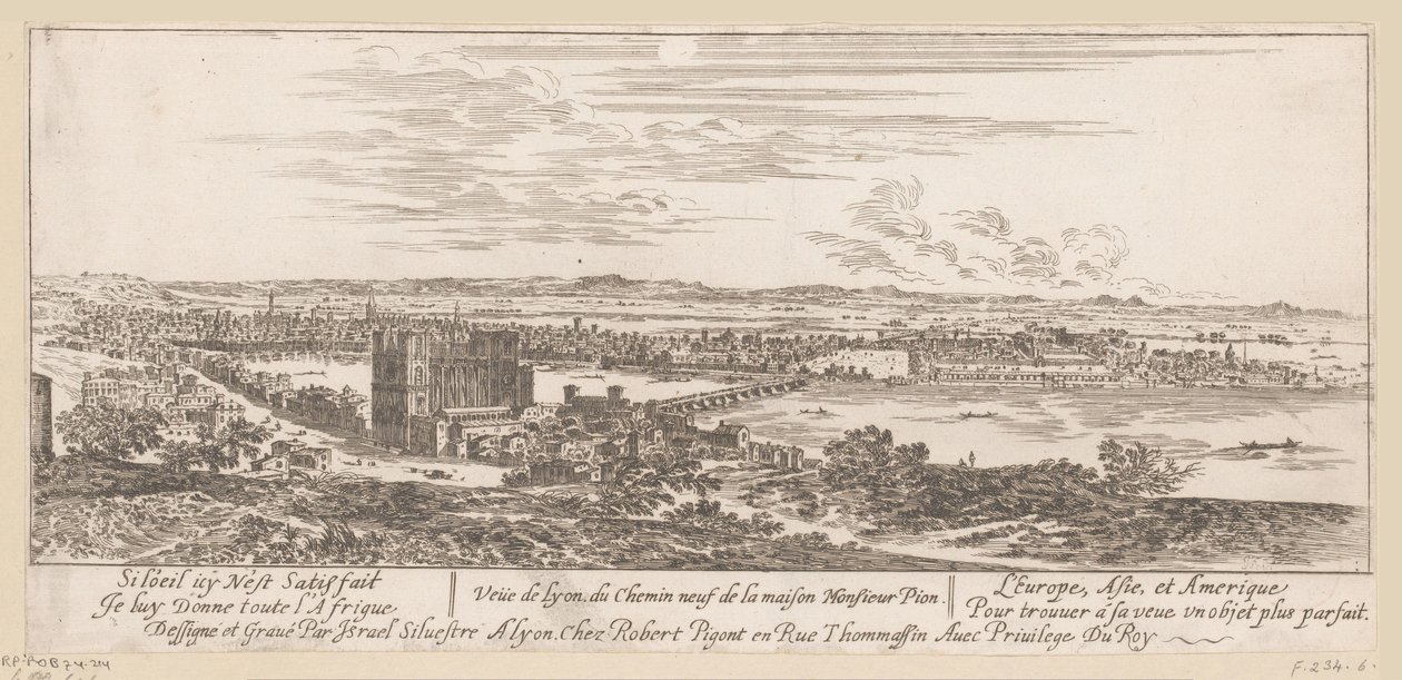 Pohled na Lyon z domu pana Piona Veue de Lyon du Chemin neuf de la maison Monsieur Pion (název na objektu) od Israël Silvestre