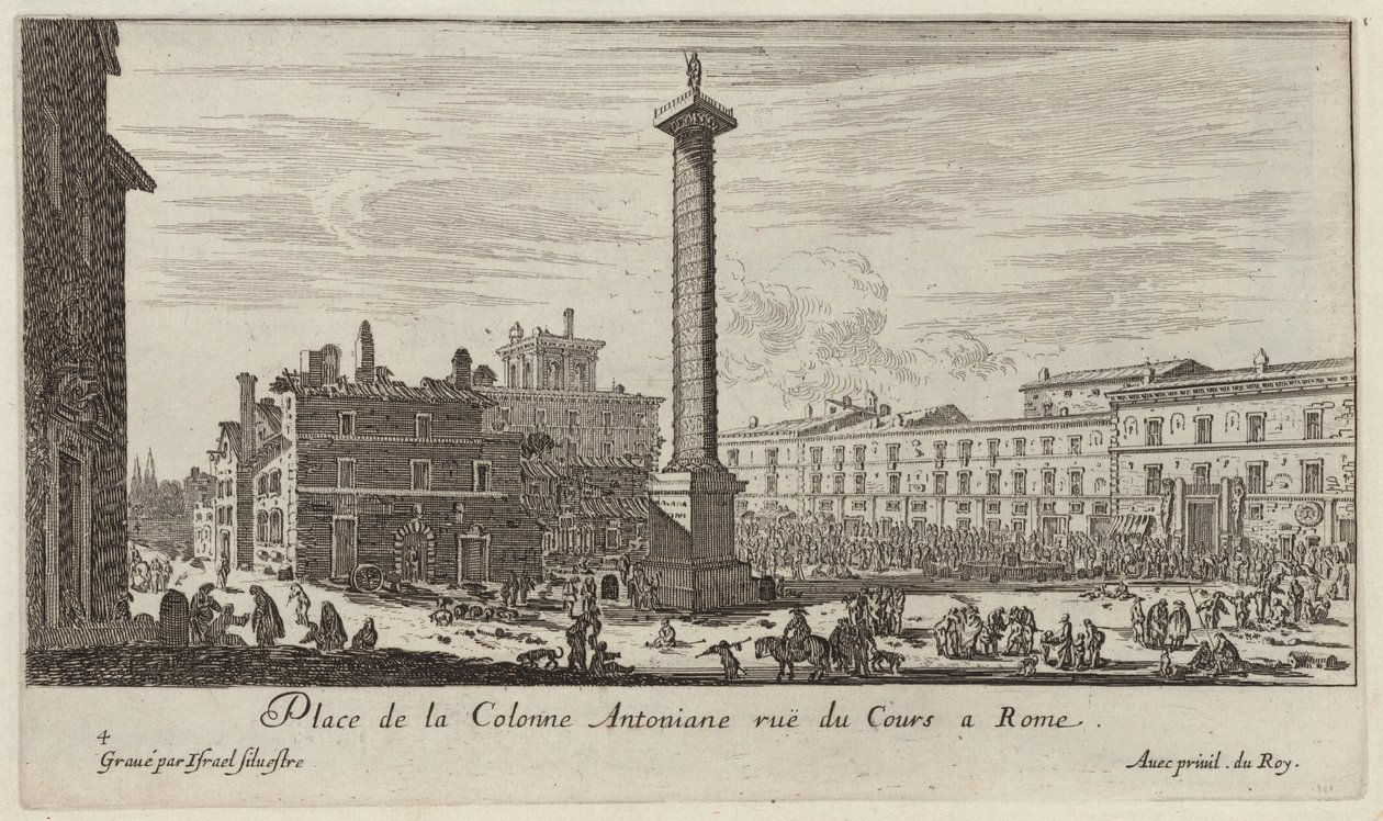 Place de la Colonne Antoniane rue du Cours v Římě od Israël Silvestre