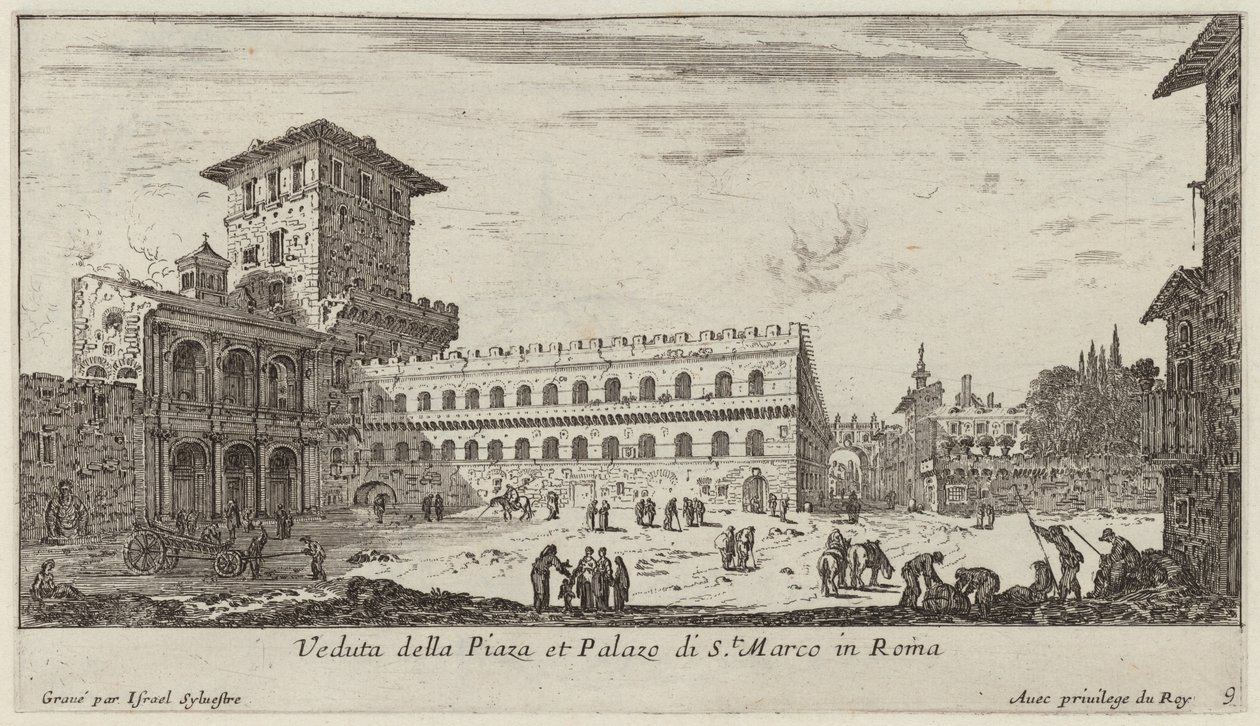 Pohled na náměstí Piazza a Palazzo di San. Marco v Římě od Israël Silvestre