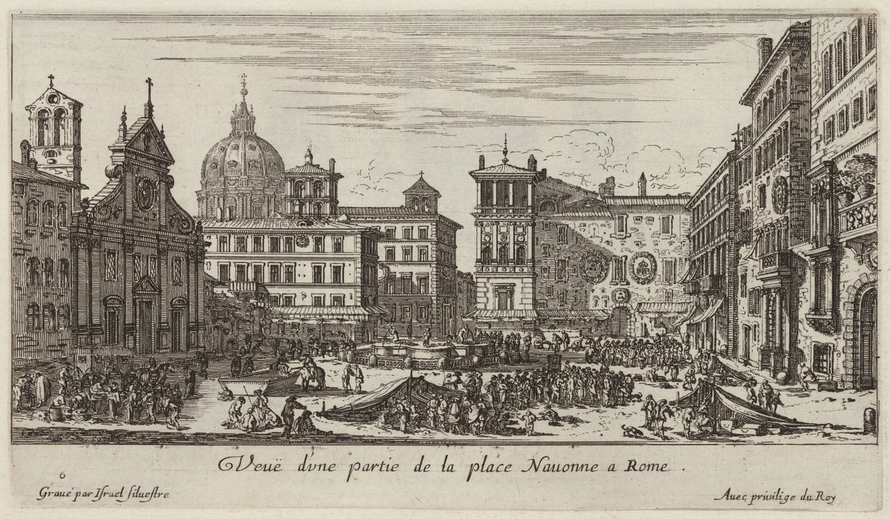 Pohled na část náměstí Piazza Navona v Římě od Israël Silvestre