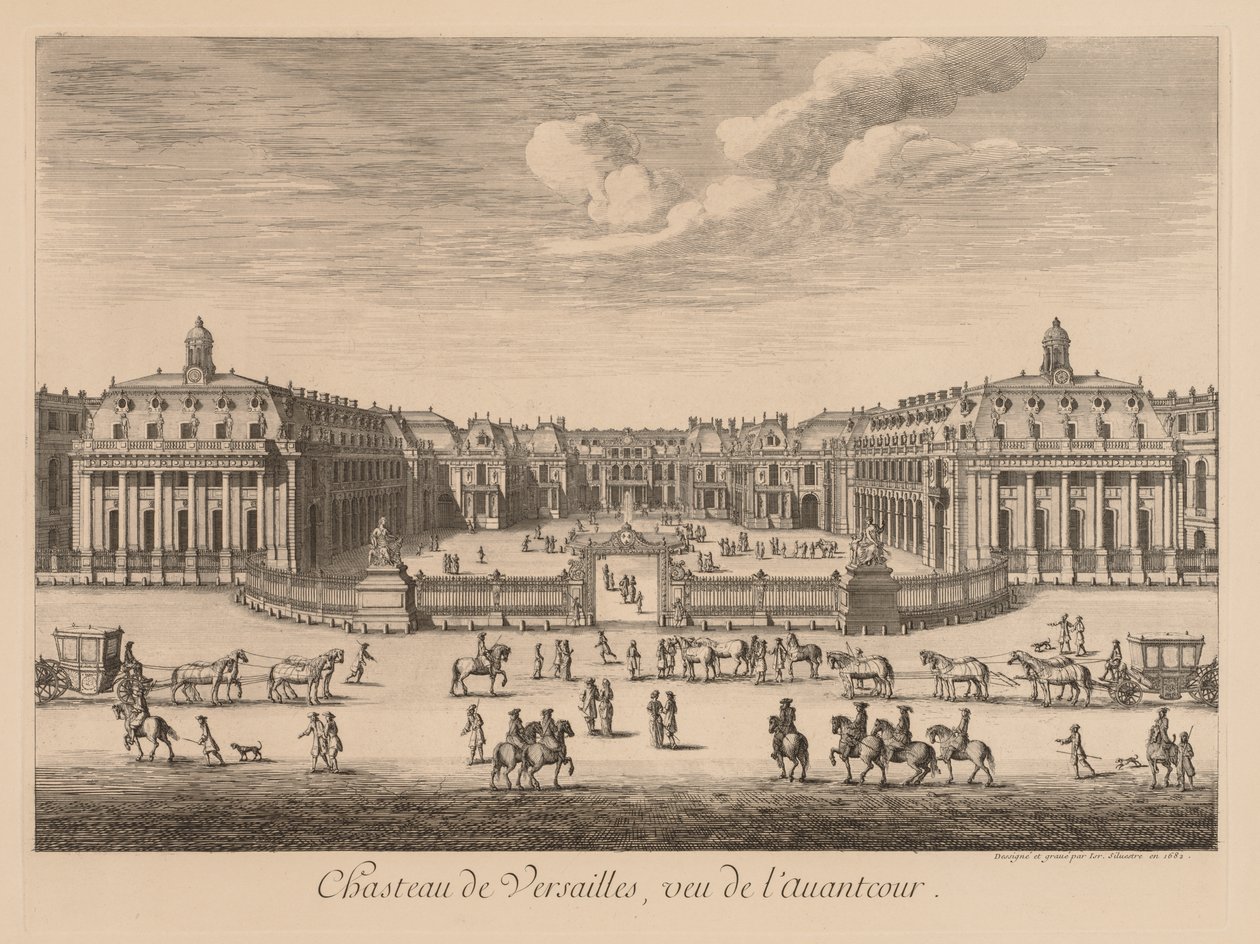 Pohled na palác ve Versailles, při pohledu z nádvoří od Israël Silvestre