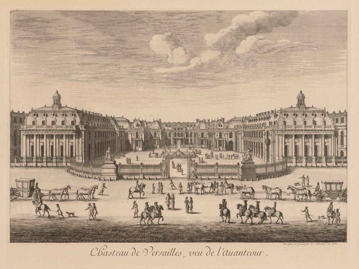 Pohled na Château de Versailles, při pohledu z nádvoří, 1682. od Israël Silvestre
