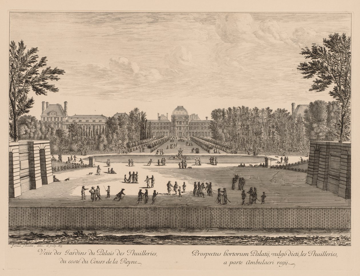 Pohled na palác a zahrady Tuileries ze strany Cours la Reine od Israël Silvestre