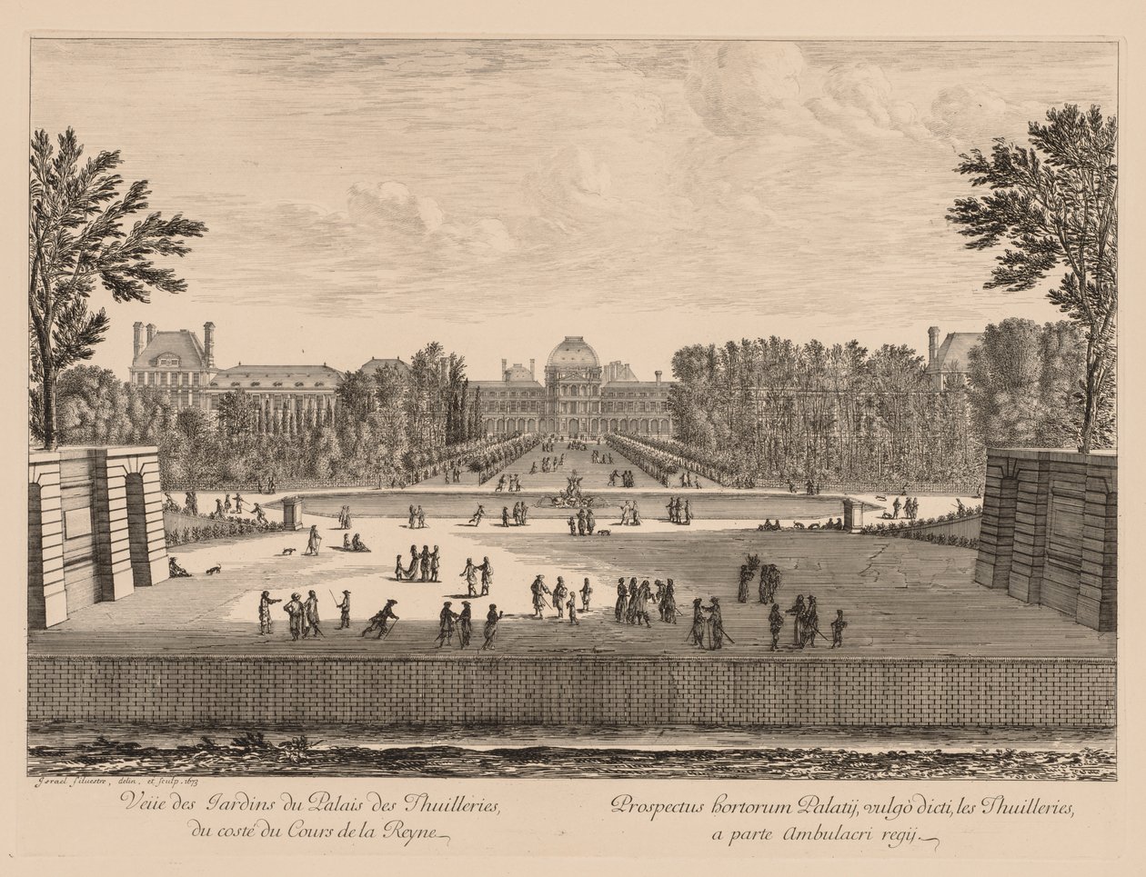 Pohled na palác a zahrady Tuileries, ze strany Cours la Reine, 1673. od Israël Silvestre