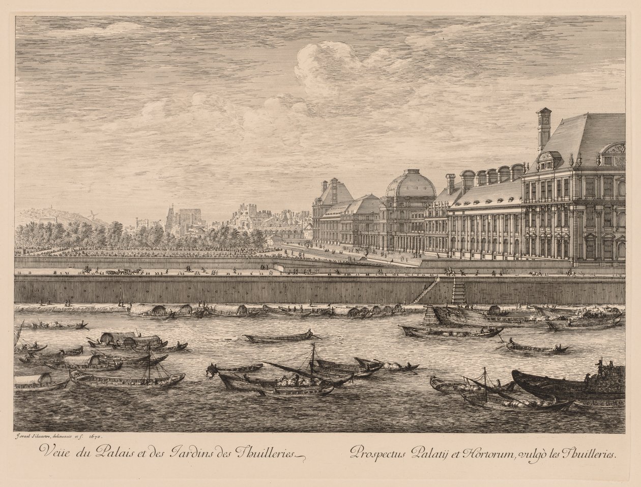 Pohled na palác a zahrady Tuileries, ze strany nábřeží, 1670. od Israël Silvestre